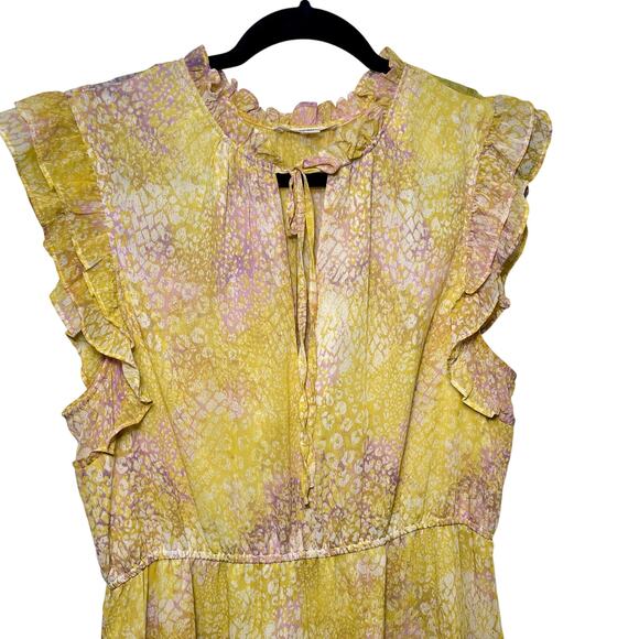 BB DAKOTA STEVE  MADDEN Women's Sleeveless Yellow Printed Chiffon Maxi Dress L - Picture 2 of 7